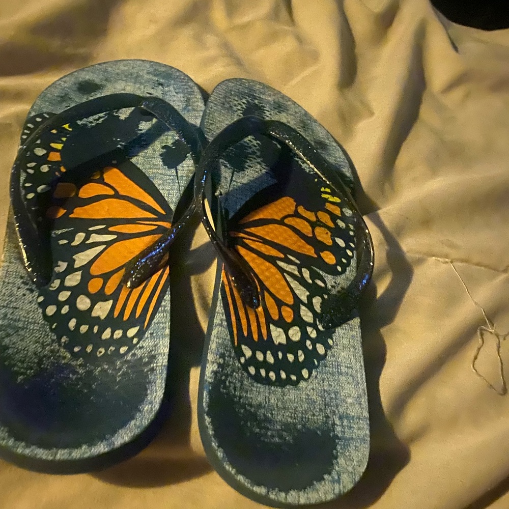 Women Butterfly Flip Flops - Blue and Orange